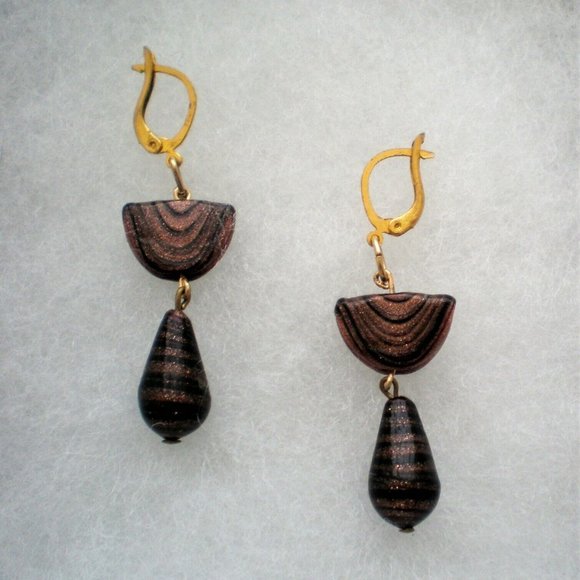 Danielle Gold Drop Earrings in Dichroic Glass main image 1